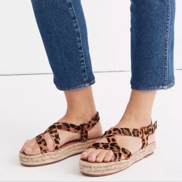Madewell Shoes - Madewell asymmetrical Espadrille Sandals Calf hair leopard black brown shoe 10